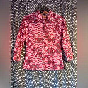 NWOT Tizzie Dizzy Lizzy | Button Front Shirt Pink Geometric 3/4 Sleeves, size XS